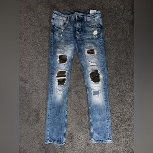 Zara Men's Distressed Camo Patch Skinny Jeans